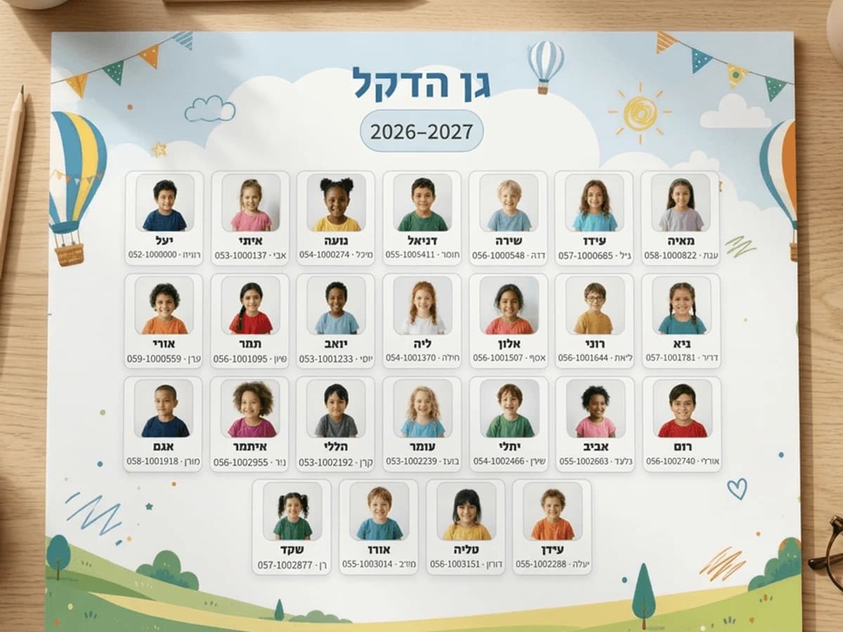 דף קשר מעוצב עם תמונות הילדים, מוכן להדפסה